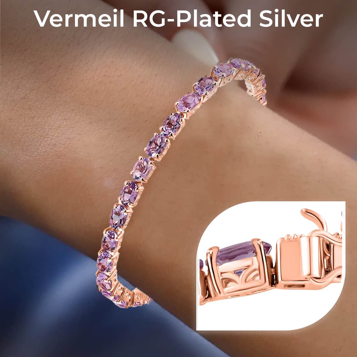 Rose De France Amethyst Tennis Bracelet in Vermeil RG Over Sterling Silver,Birthday Gifts For Her 6.50 Inches 11.00 ctw (6.50 In) image number 2