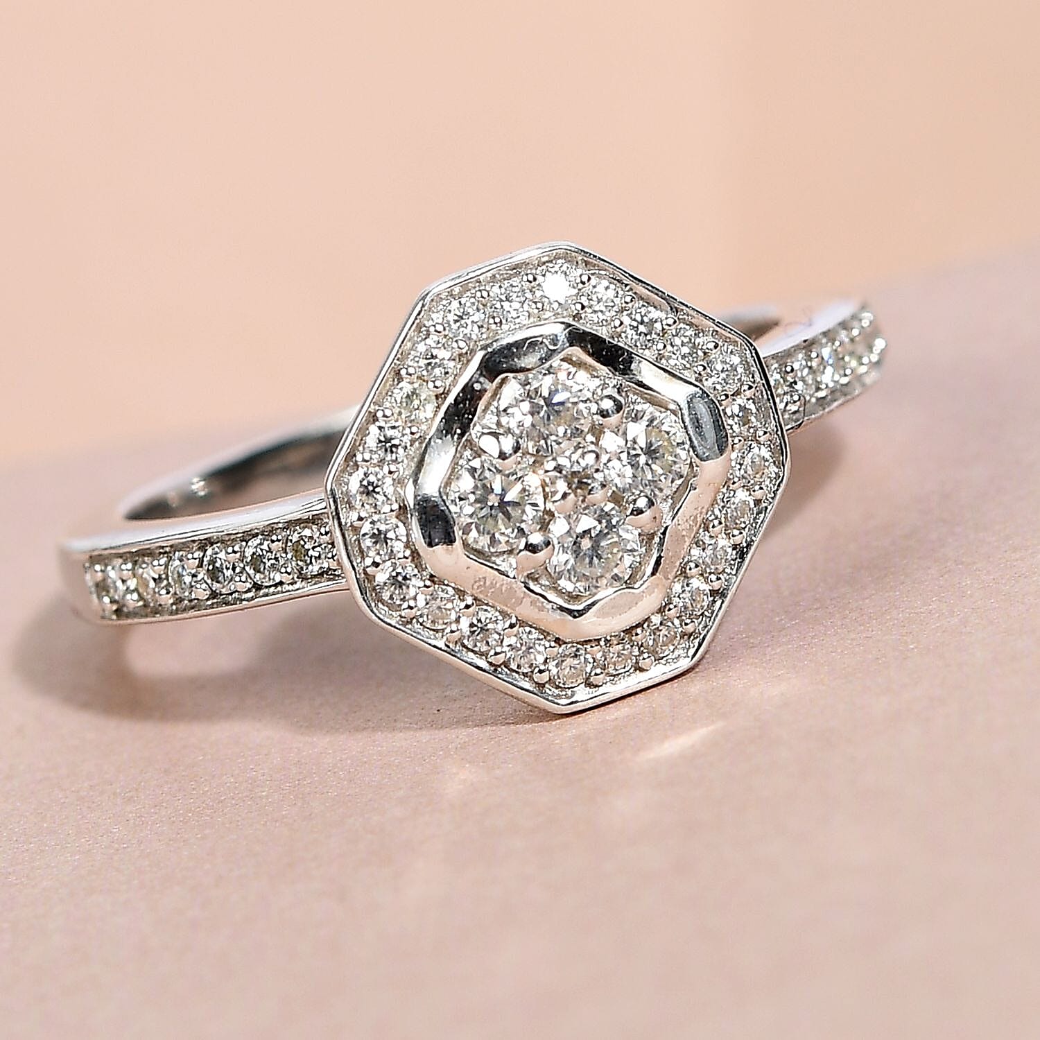 Moissanite 0.40 ctw Ring in Platinum Over Sterling Silver (Size 5.5)