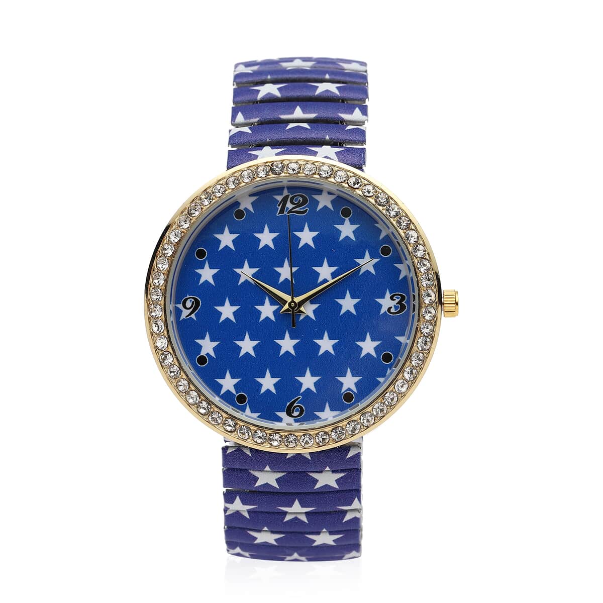 Strada Austrian Crystal Japanese Movement Blue Stars Pattern Stretch Bracelet Watch with Stainless Steel Strap image number 0