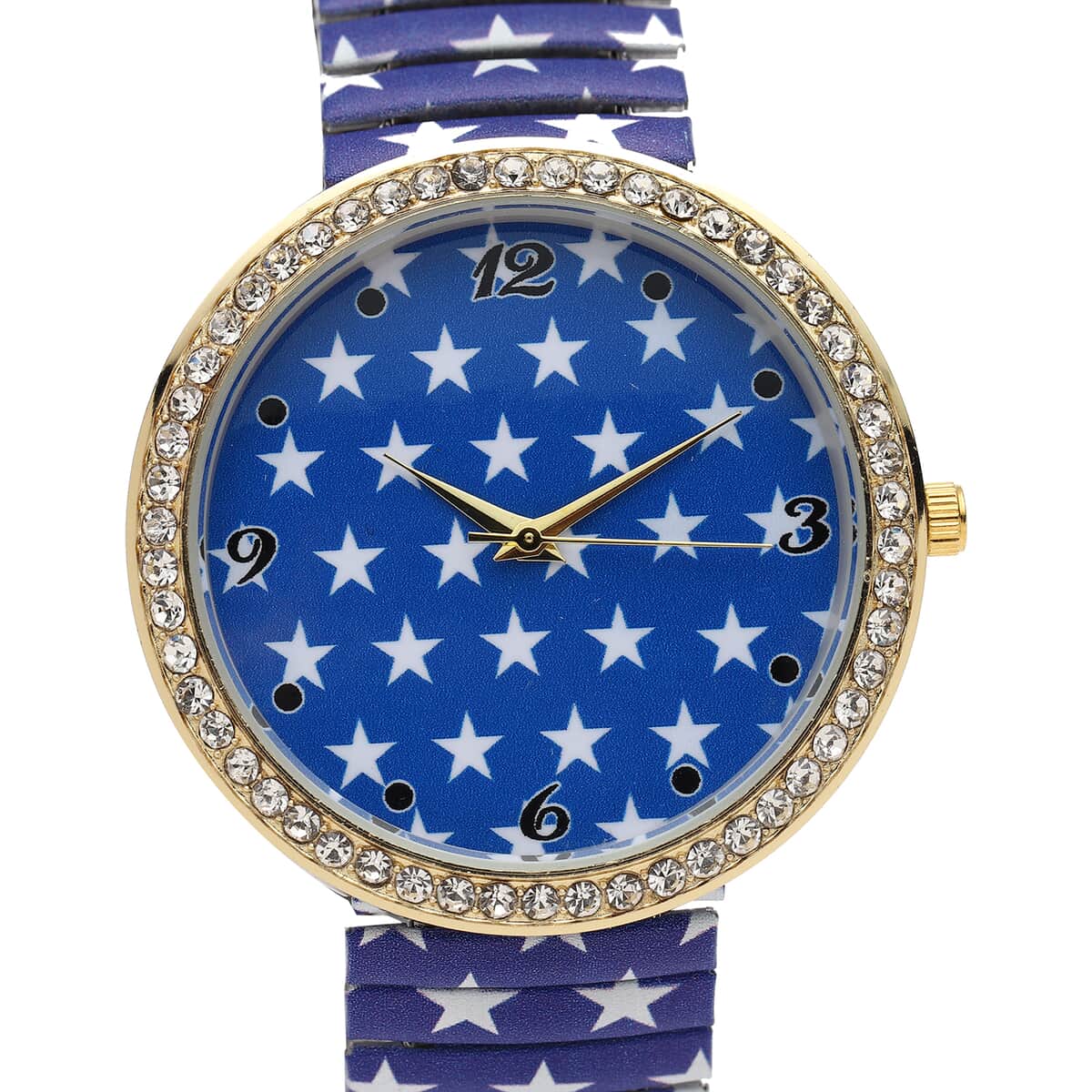 Strada Austrian Crystal Japanese Movement Blue Stars Pattern Stretch Bracelet Watch with Stainless Steel Strap image number 3