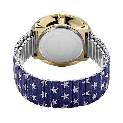 Strada Austrian Crystal Japanese Movement Blue Stars Pattern Stretch Bracelet Watch with Stainless Steel Strap