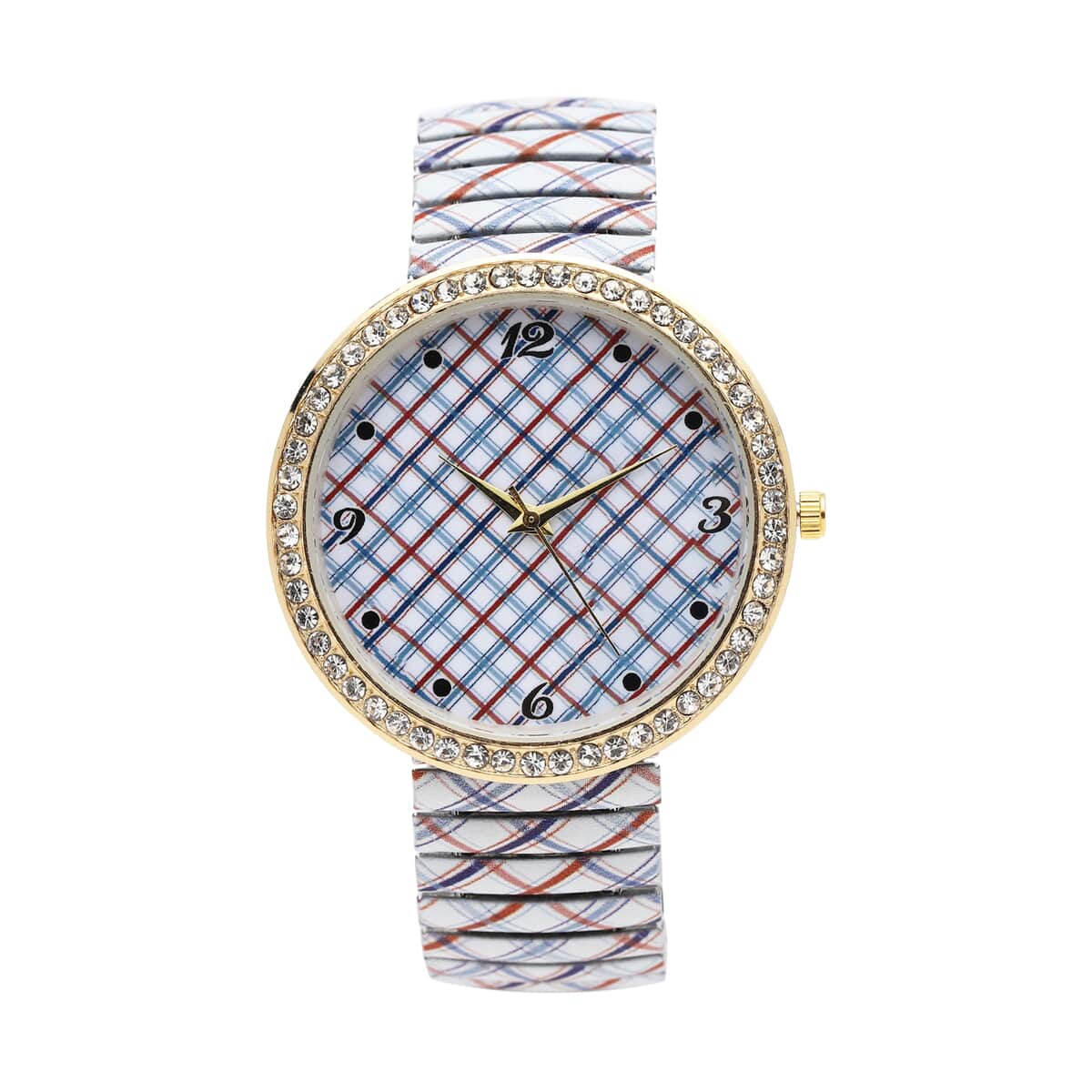 Strada Austrian Crystal Japanese Movement Plaid Pattern Stretch Bracelet Watch with Stainless Steel Strap image number 0