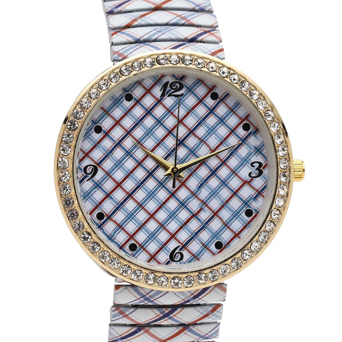 Strada Austrian Crystal Japanese Movement Plaid Pattern Stretch Bracelet Watch with Stainless Steel Strap image number 3