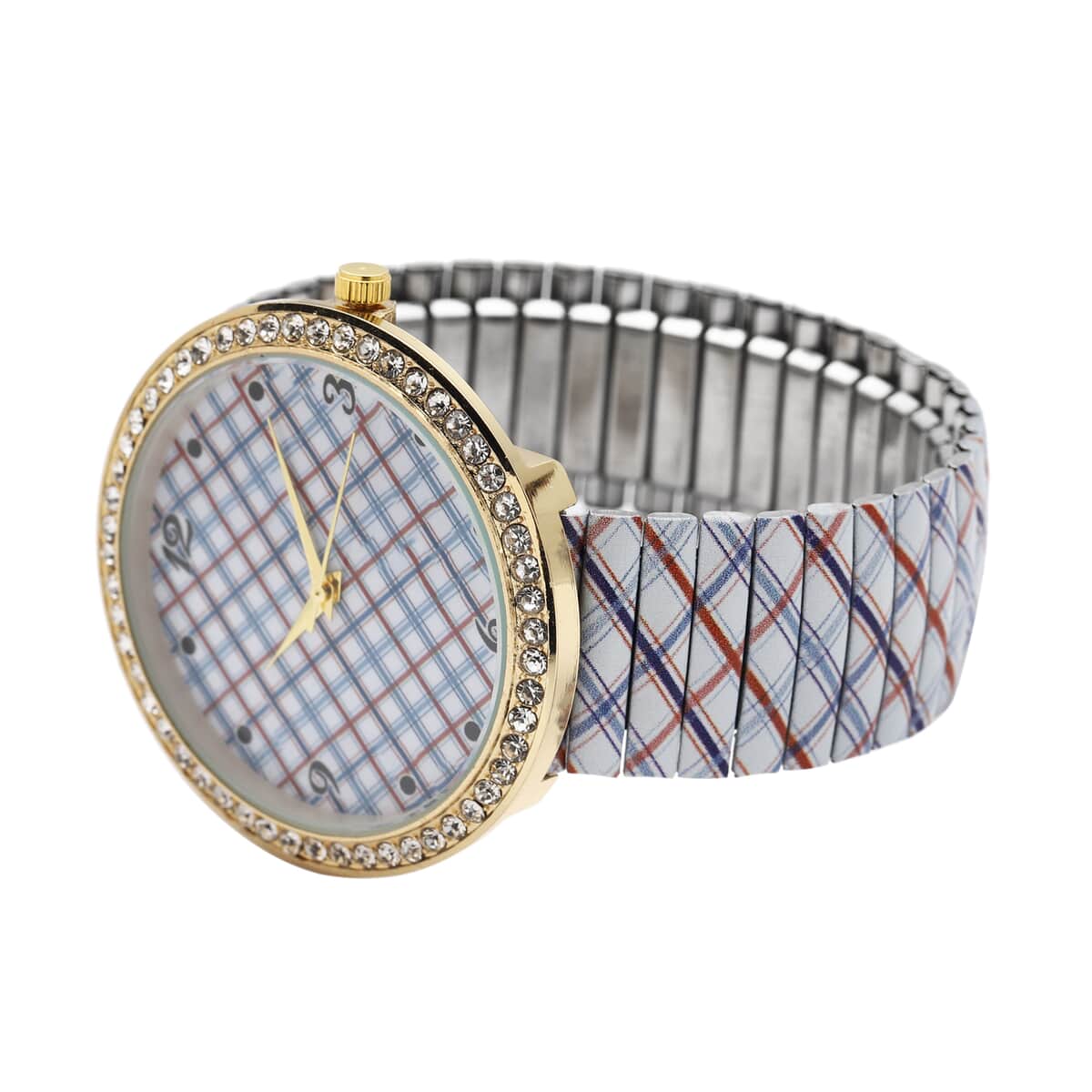 Strada Austrian Crystal Japanese Movement Plaid Pattern Stretch Bracelet Watch with Stainless Steel Strap image number 4