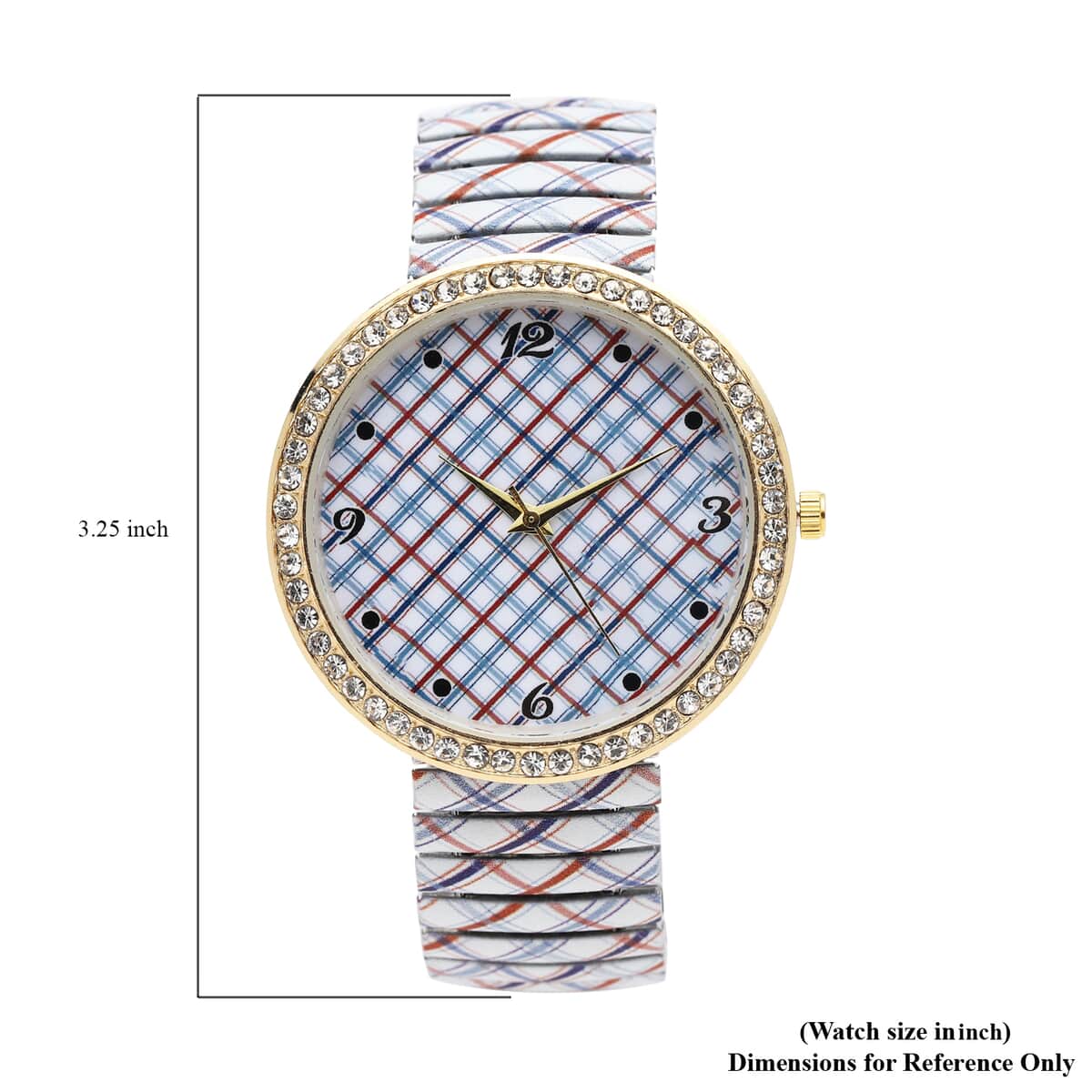 Strada Austrian Crystal Japanese Movement Plaid Pattern Stretch Bracelet Watch with Stainless Steel Strap image number 6