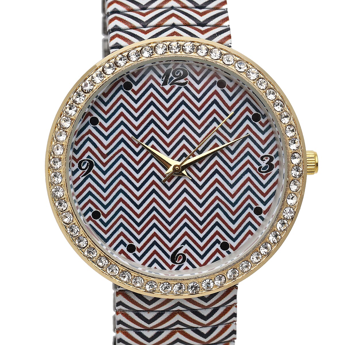 Strada Austrian Crystal Japanese Movement Chevron Pattern Stretch Bracelet Watch with Stainless Steel Strap image number 3