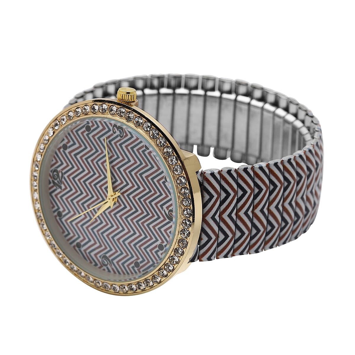 Strada Austrian Crystal Japanese Movement Chevron Pattern Stretch Bracelet Watch with Stainless Steel Strap image number 4