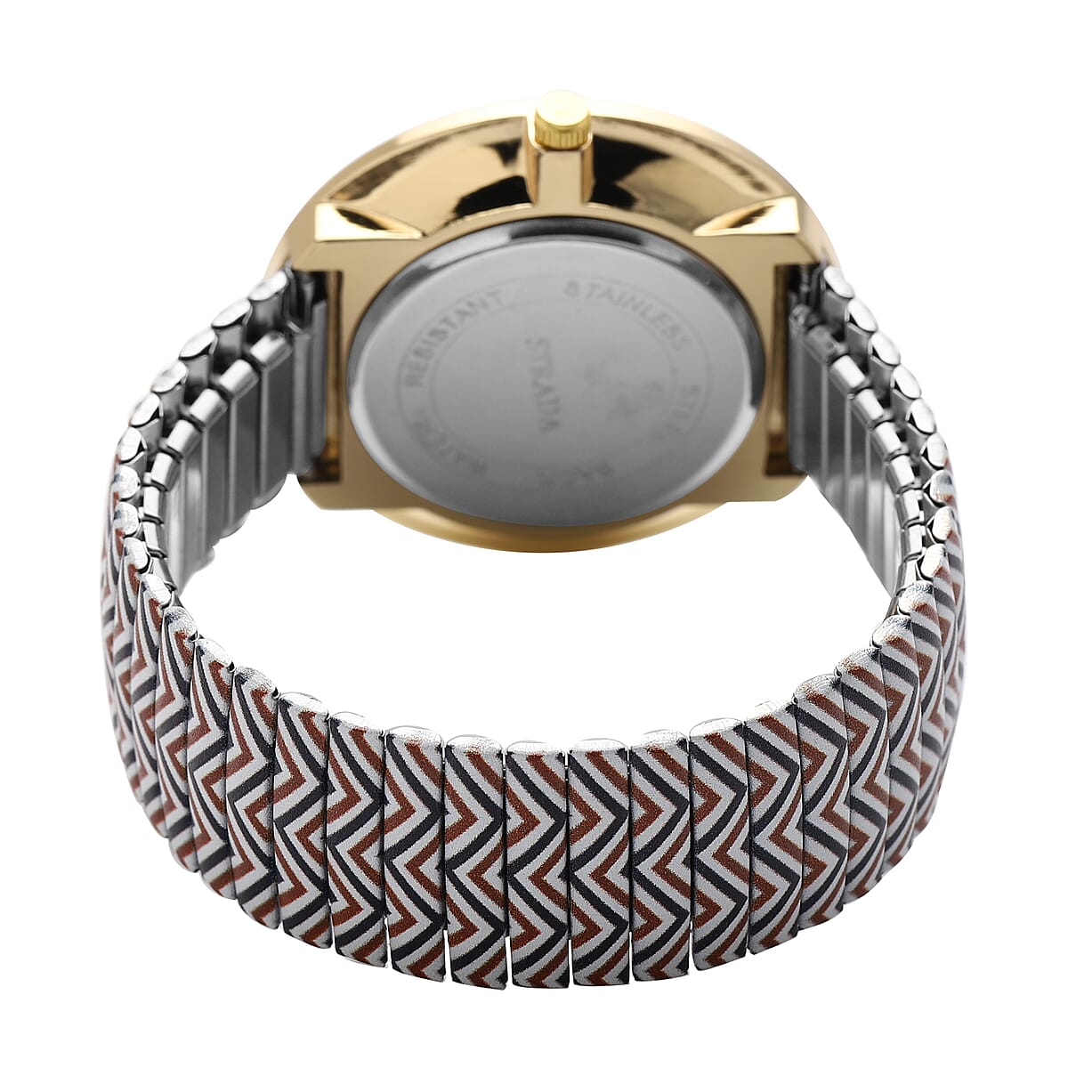Strada Austrian Crystal Japanese Movement Chevron Pattern Stretch Bracelet Watch with Stainless Steel Strap image number 5