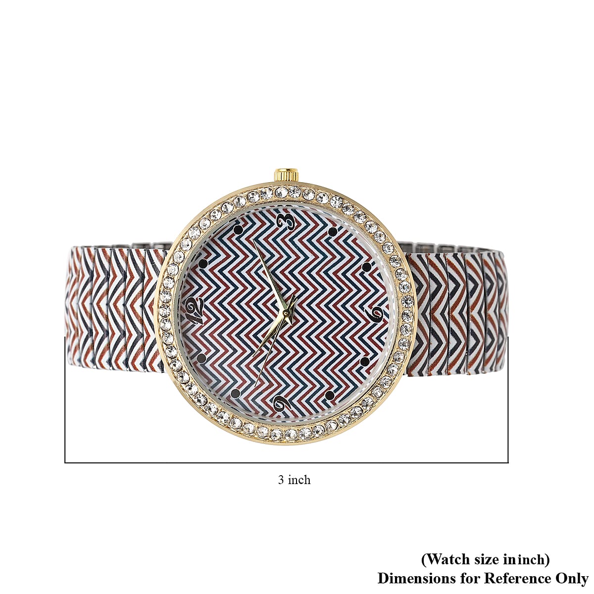 Strada Austrian Crystal Japanese Movement Chevron Pattern Stretch Bracelet Watch with Stainless Steel Strap image number 6