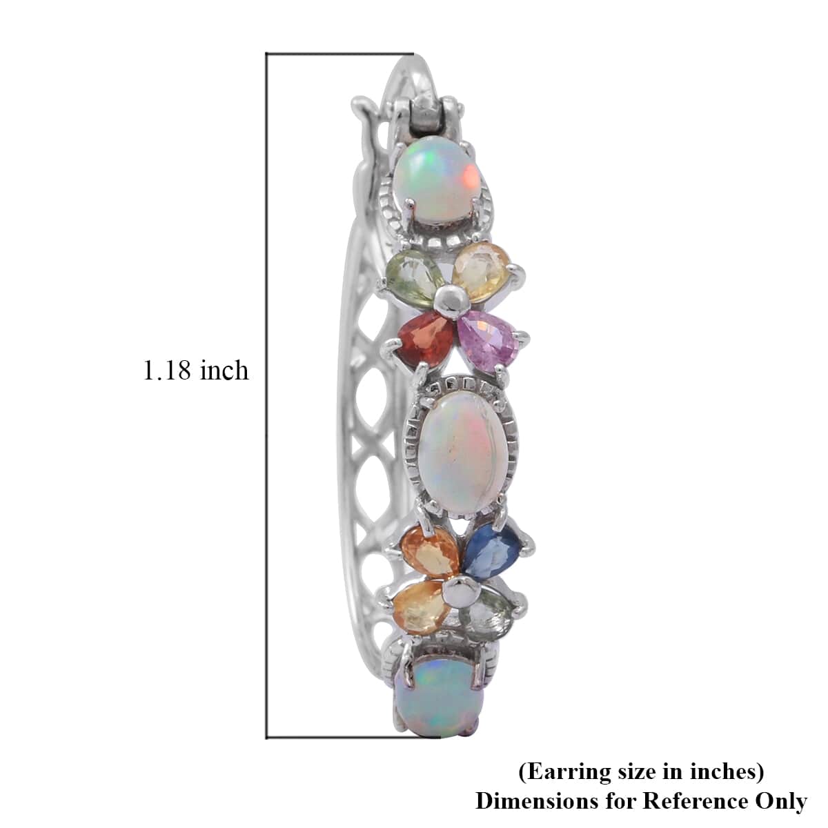 Ethiopian Welo Opal and Multi Sapphire Hoop Earrings in Platinum Over Sterling Silver 6.50 ctw image number 3