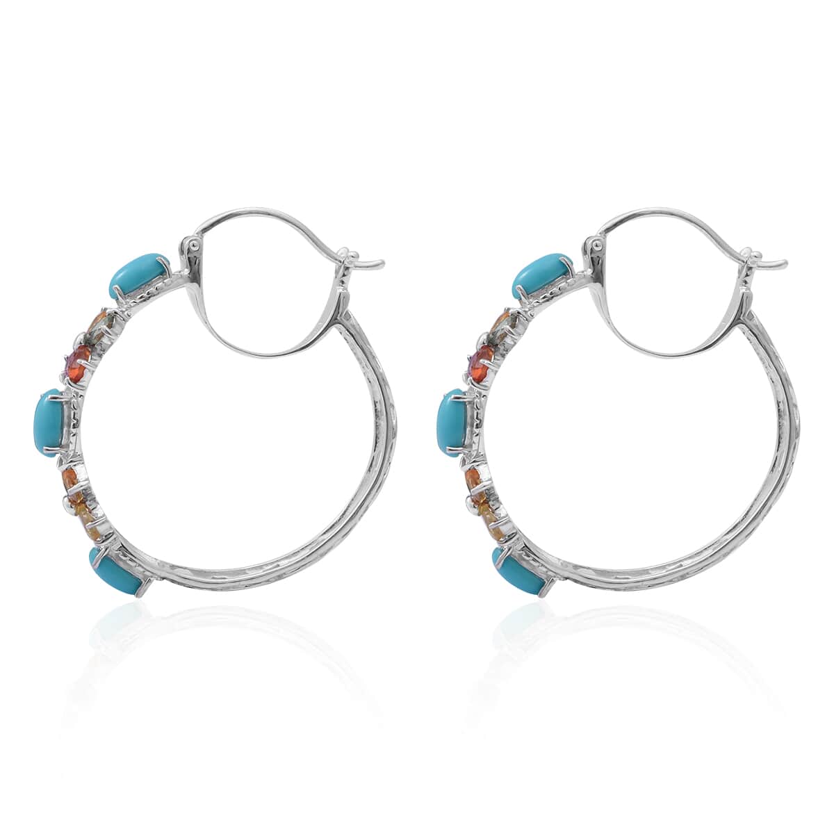 Sleeping Beauty Turquoise and Multi Sapphire Inside Out Hoop Earrings in Platinum Over Sterling Silver 7.40 ctw image number 2