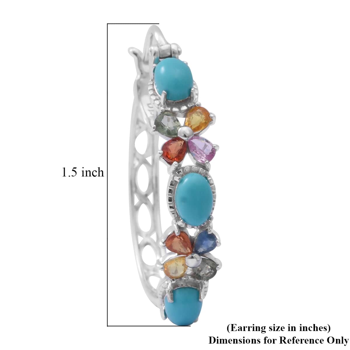 Sleeping Beauty Turquoise and Multi Sapphire Inside Out Hoop Earrings in Platinum Over Sterling Silver 7.40 ctw image number 3