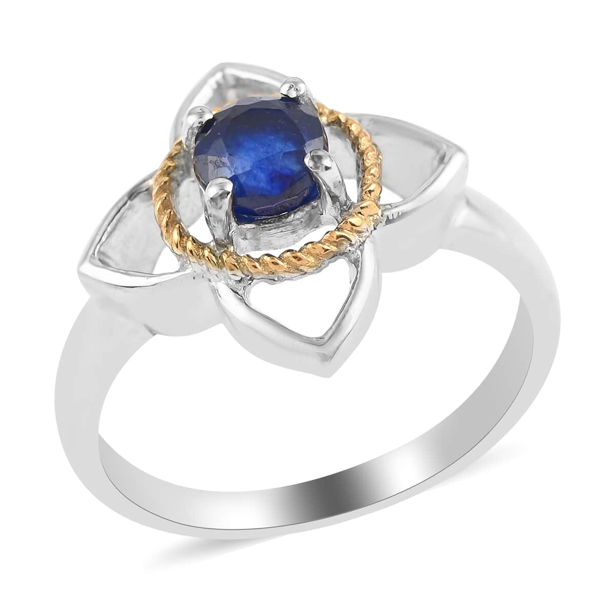 Blue Sapphire Floral Statement Ring in 14K Yellow Gold Over and Sterling Silver (Size 8.0) 0.65 ctw image number 0