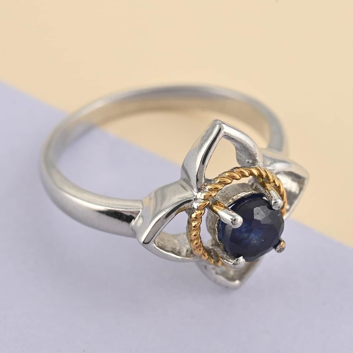 Blue Sapphire Floral Statement Ring in 14K Yellow Gold Over and Sterling Silver (Size 8.0) 0.65 ctw image number 1