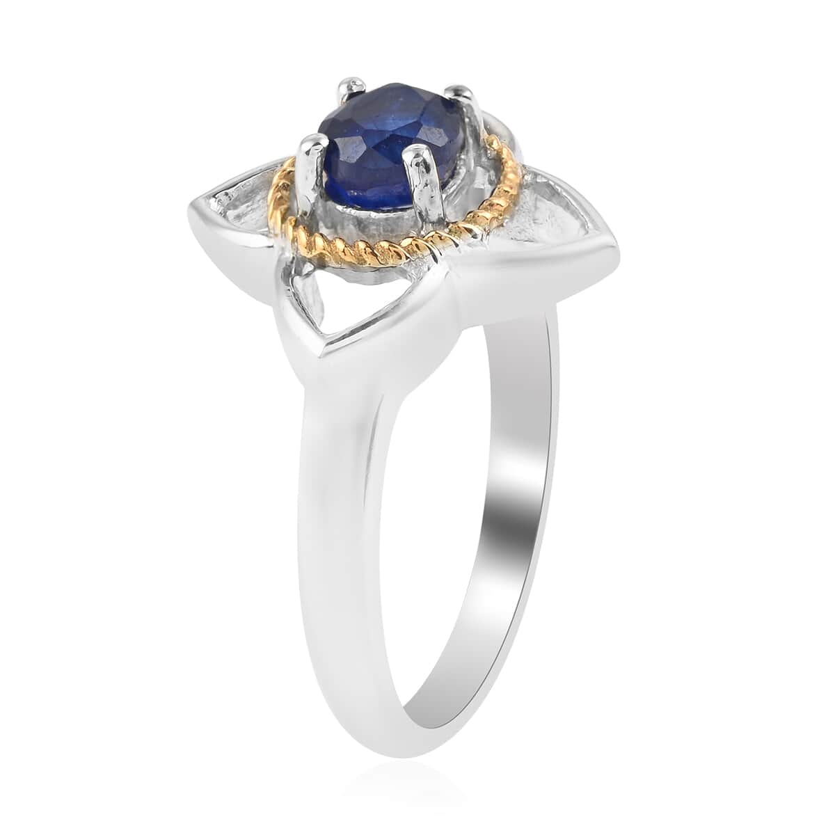 Blue Sapphire Floral Statement Ring in 14K Yellow Gold Over and Sterling Silver (Size 8.0) 0.65 ctw image number 3