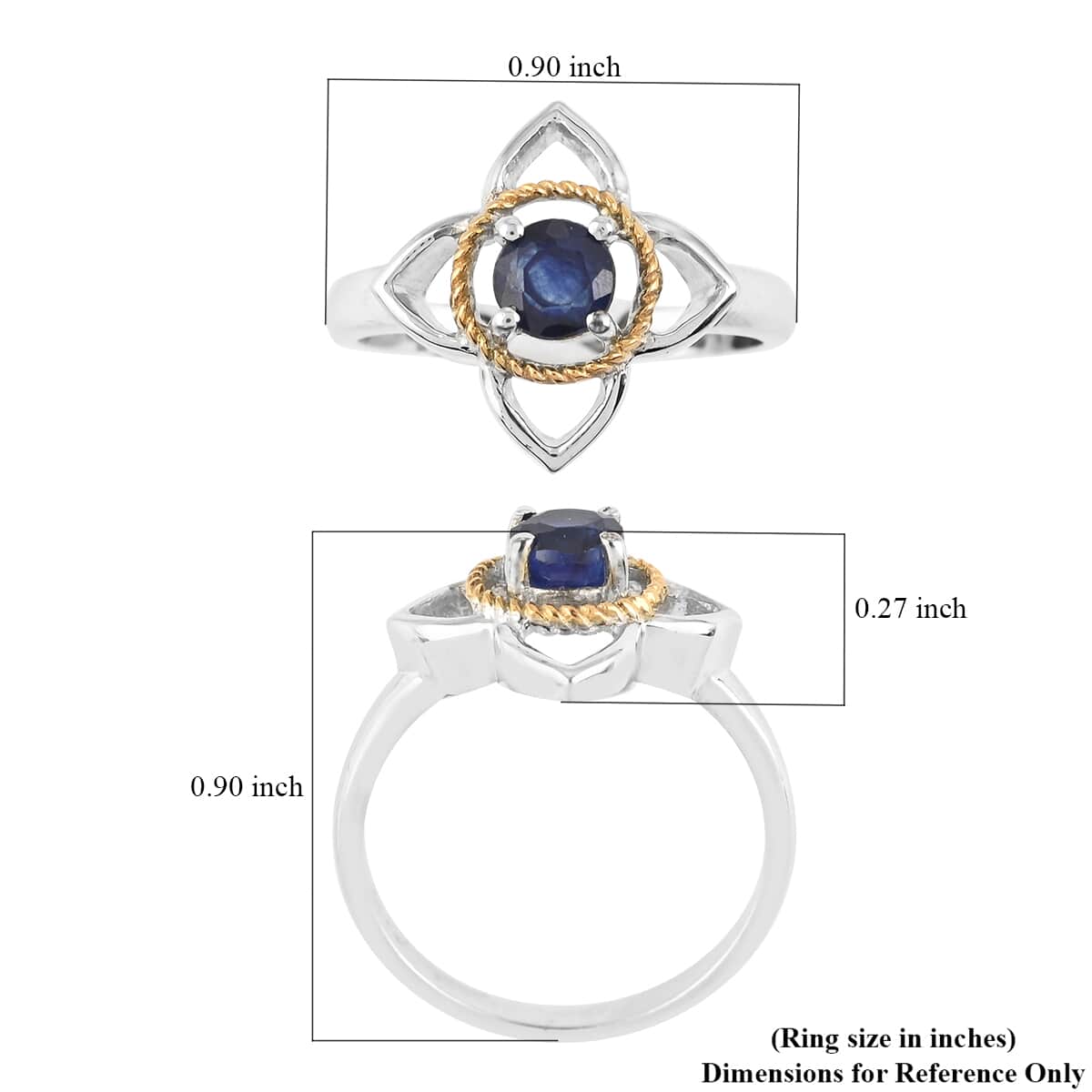 Blue Sapphire Floral Statement Ring in 14K Yellow Gold Over and Sterling Silver (Size 8.0) 0.65 ctw image number 5