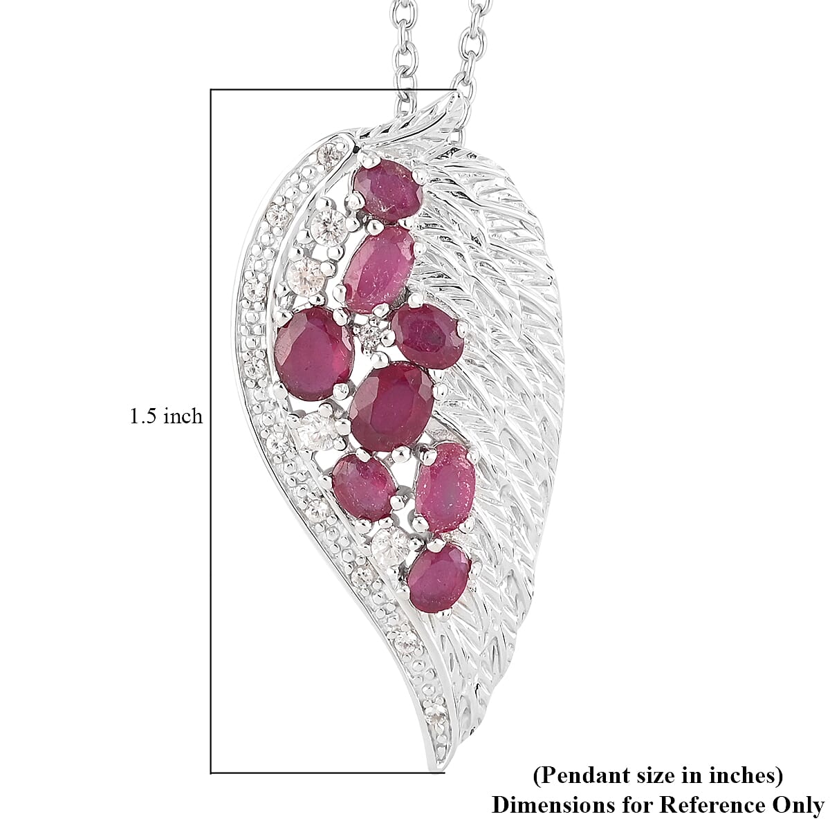 Ruby and Natural White Zircon Angel Wing Necklace 18 Inches in Sterling Silver 4.25 ctw image number 4