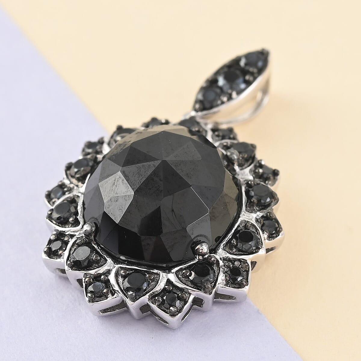 Thai Black Spinel Floral Pendant in Sterling Silver 7.30 ctw image number 1