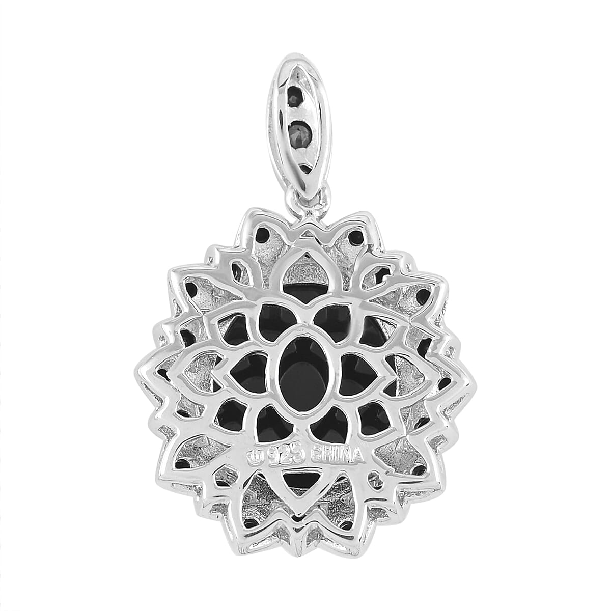 Thai Black Spinel Floral Pendant in Sterling Silver 7.30 ctw image number 2