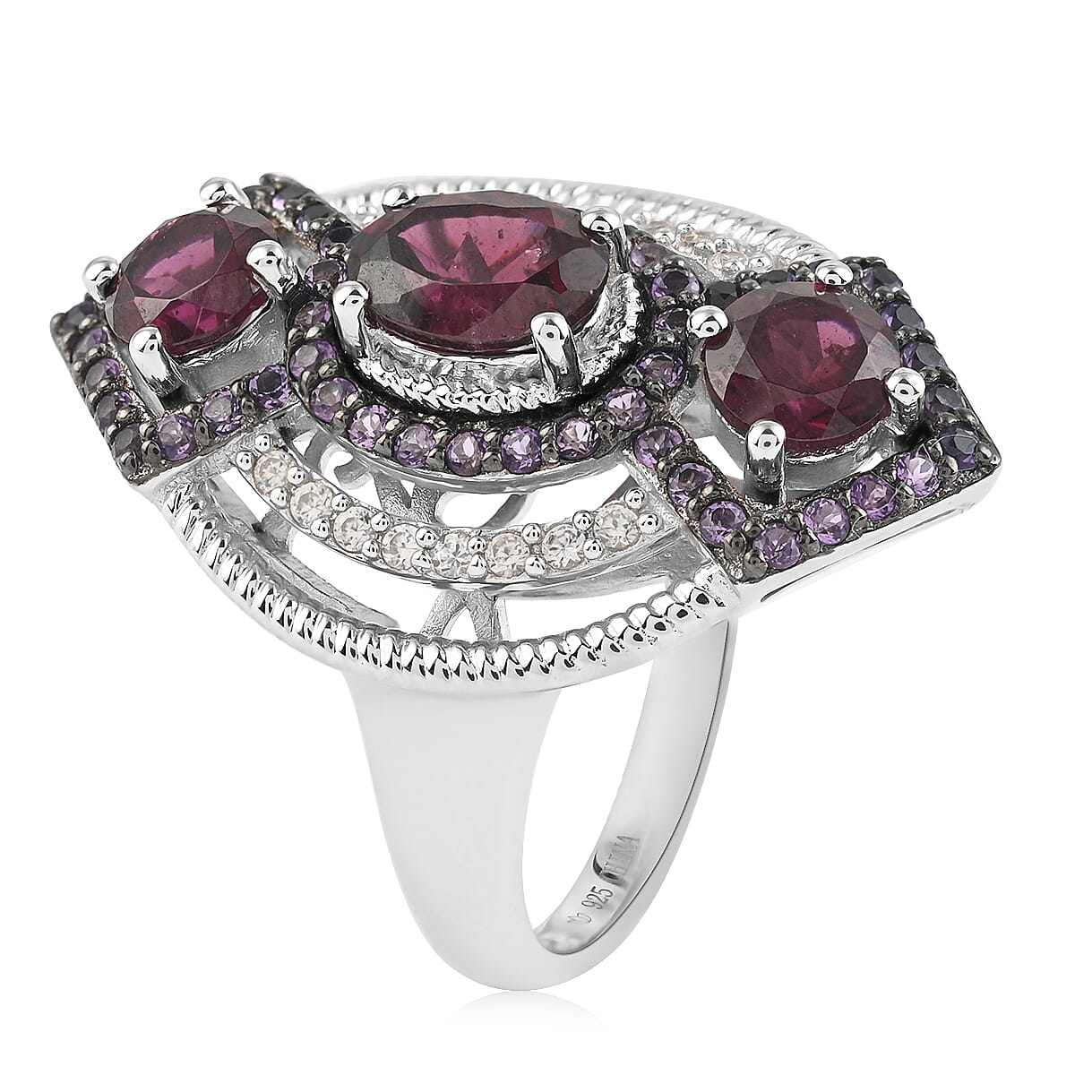 Pyrope Garnet and Amethyst Ring in Sterling Silver (Size 9.0) 2.00 ctw image number 3