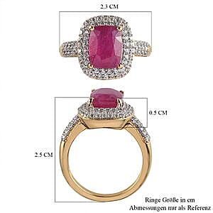 Niassa Ruby (FF) and White Zircon 4.78 ctw Ring in 14K YG Over Sterling Silver (Size 5.5)