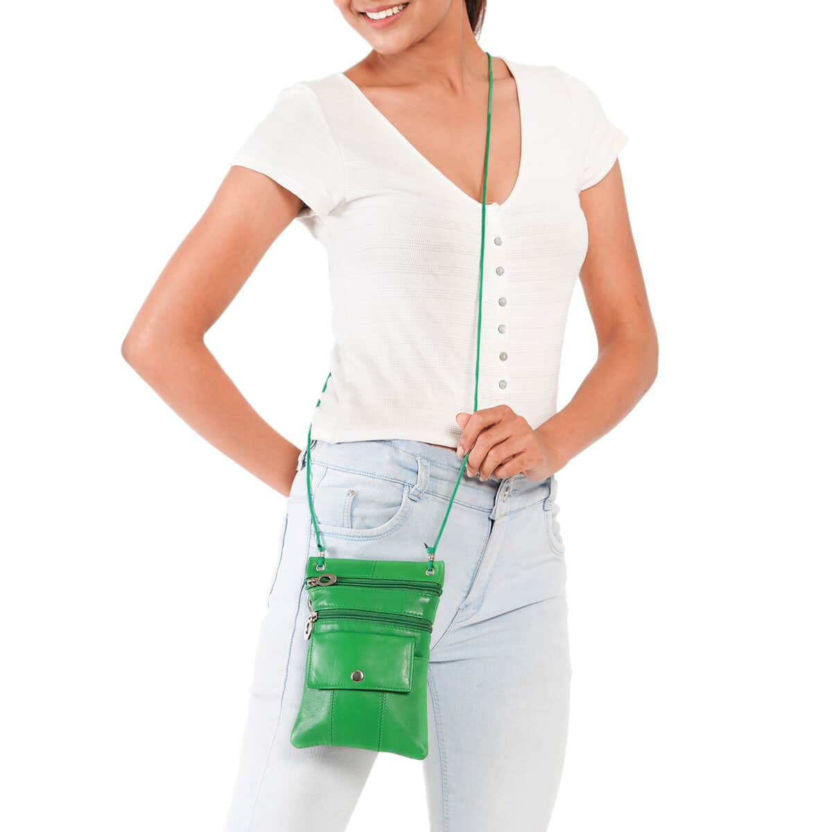 NEWAGE Green 100% Genuine Leather Crossbody Bag with Man-made Strap image number 1