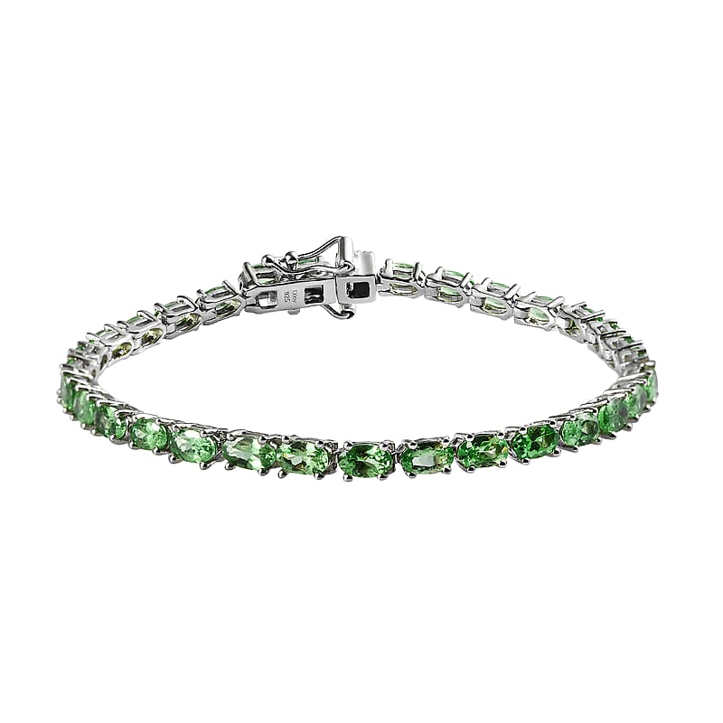 Natural Tsavorite Garnet Tennis Bracelet in Platinum Over Sterling Silver (6.50 In) 6.50 ctw