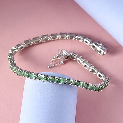 Natural Tsavorite Garnet Tennis Bracelet in Platinum Over Sterling Silver (6.50 In) 6.50 ctw