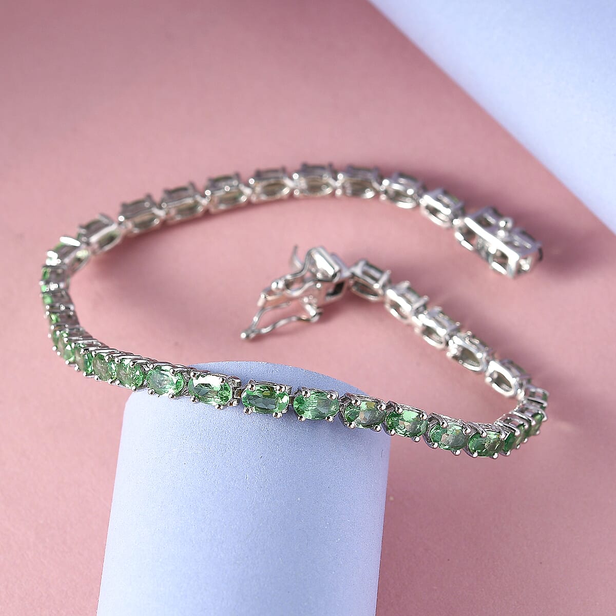 Natural Tsavorite Garnet Tennis Bracelet in Platinum Over Sterling Silver (7.25 In) 7.40 ctw image number 1