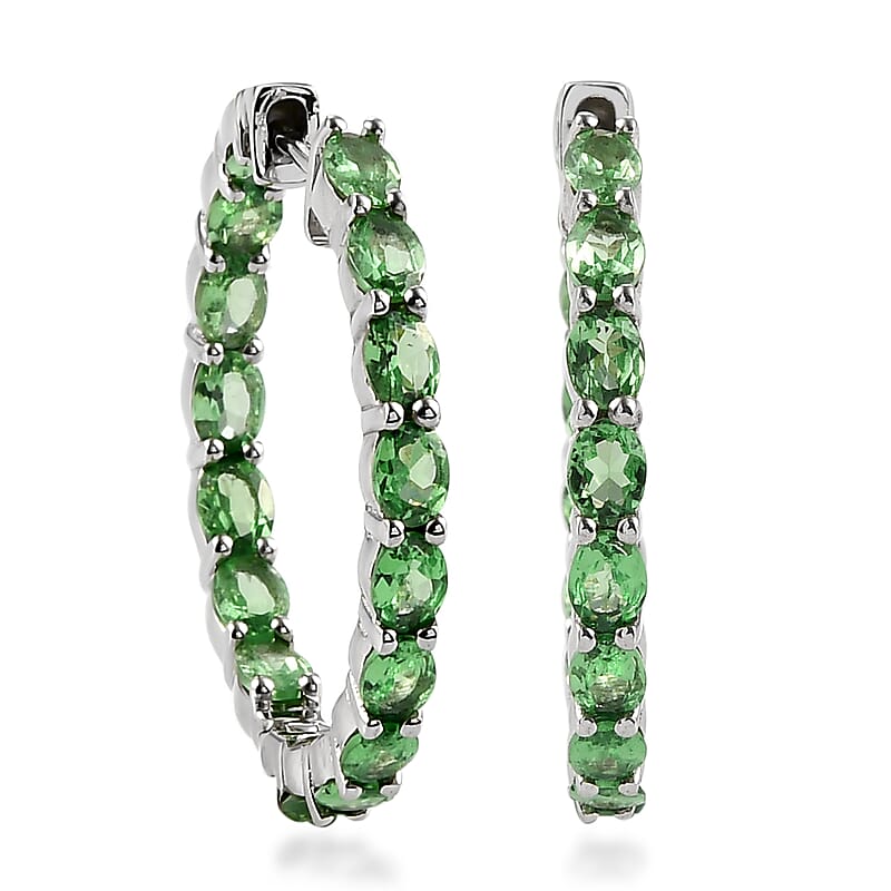 Tsavorite Garnet Hoop Earrings in Platinum Over Sterling Silver 6.00 ctw