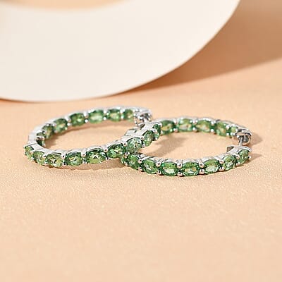 Tsavorite Garnet Hoop Earrings in Platinum Over Sterling Silver 6.00 ctw