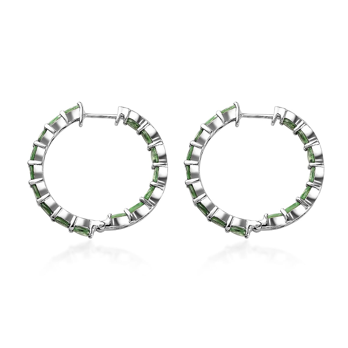 Tsavorite Garnet Hoop Earrings in Platinum Over Sterling Silver 6.00 ctw