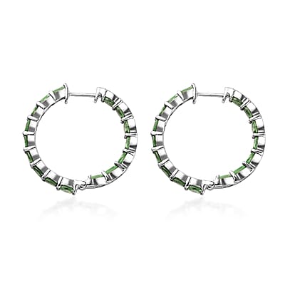 Tsavorite Garnet Hoop Earrings in Platinum Over Sterling Silver 6.00 ctw