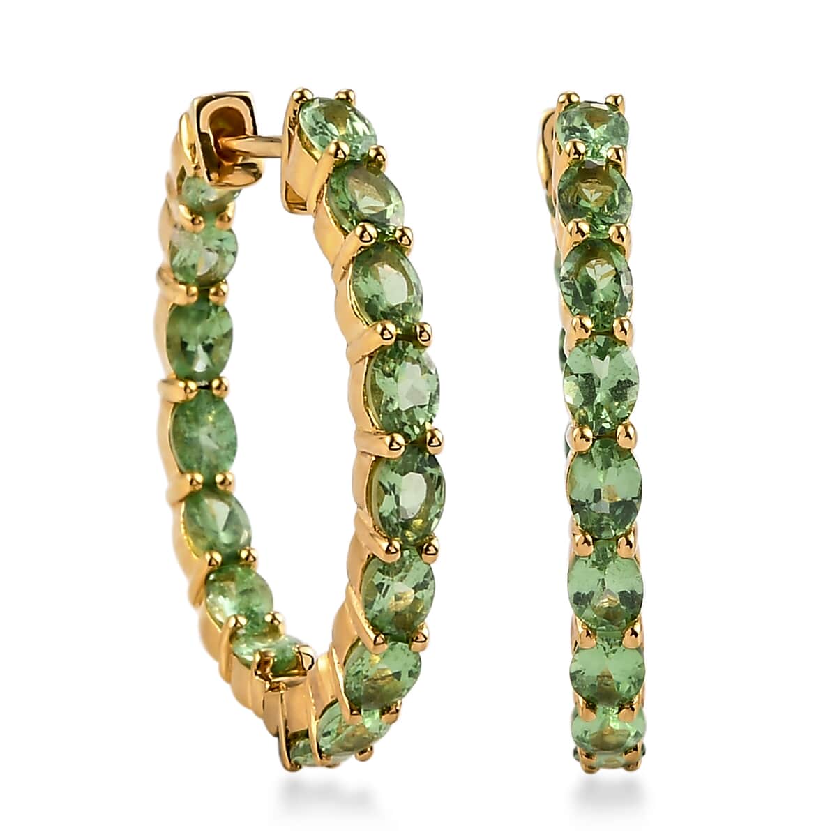 Tsavorite Garnet Hoop Earrings in Vermeil Yellow Gold Over Sterling Silver 6.00 ctw image number 0