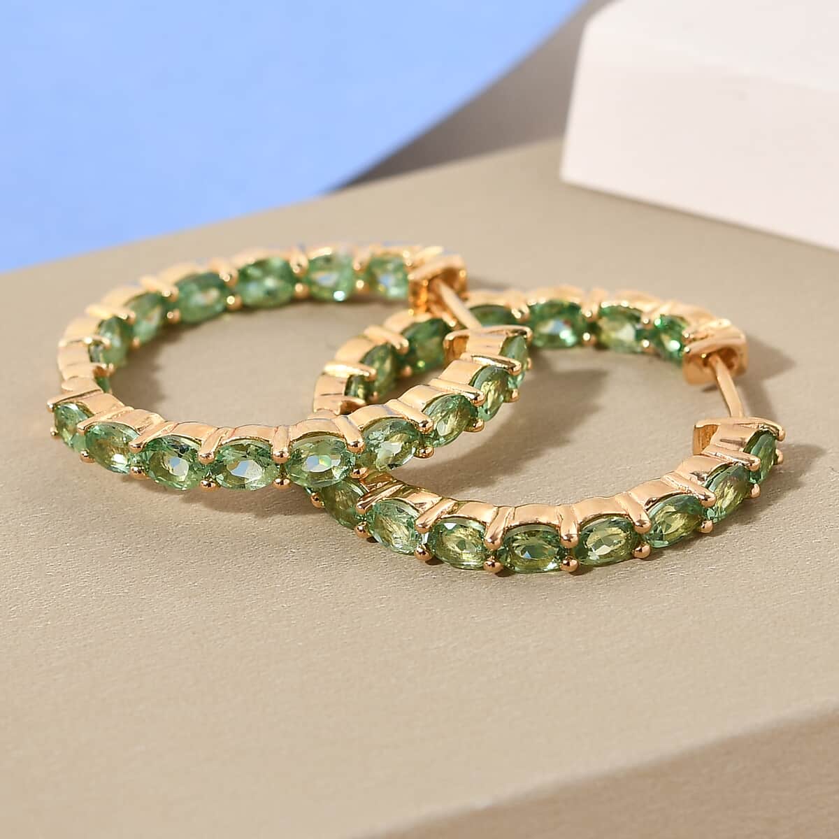 Tsavorite Garnet Hoop Earrings in Vermeil Yellow Gold Over Sterling Silver 6.00 ctw image number 1