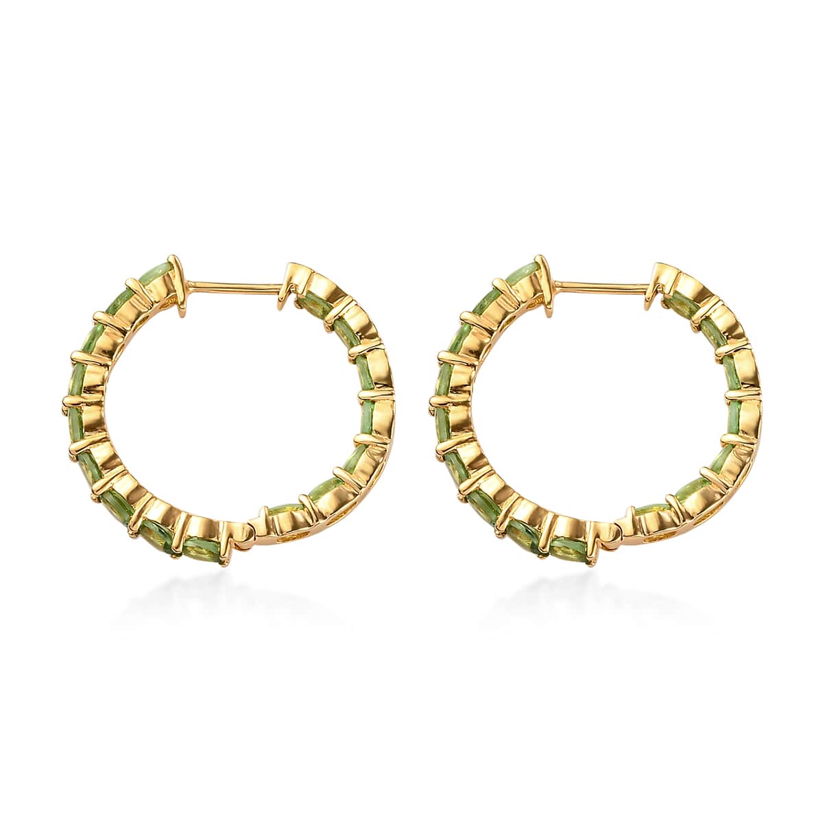 Tsavorite Garnet Hoop Earrings in Vermeil Yellow Gold Over Sterling Silver 6.00 ctw image number 3