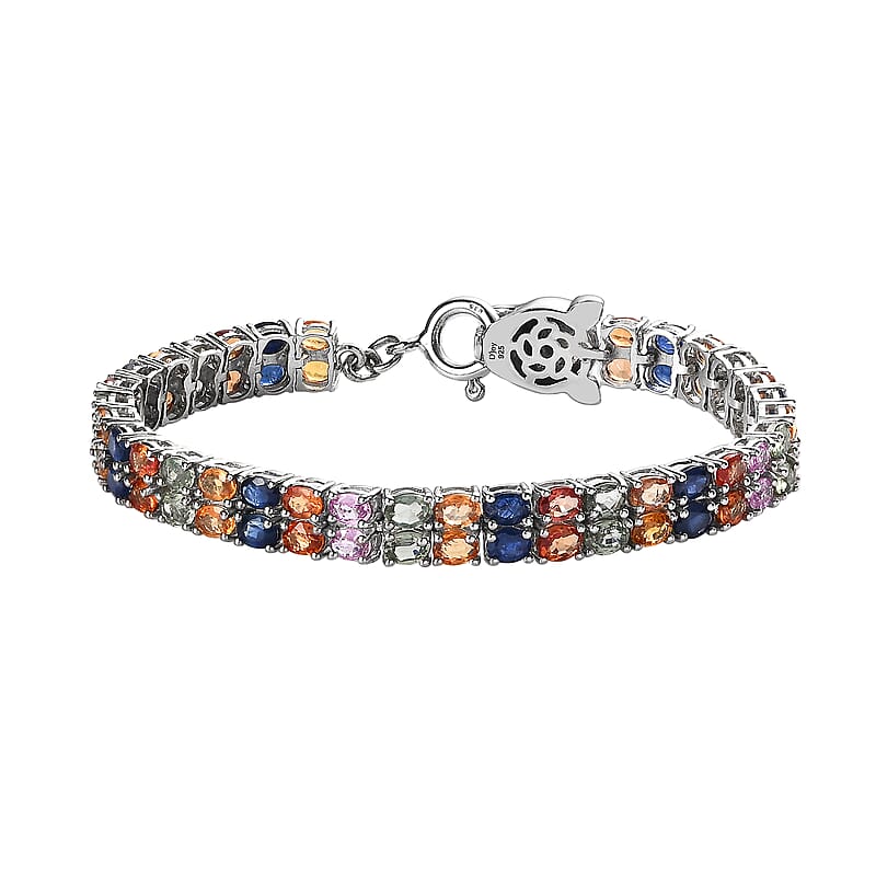 Multi Sapphire and Thai Black Spinel Double Row Tennis Bracelet in Platinum Over Sterling Silver (6.50 In) 10.40 ctw
