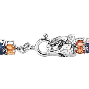 Multi Sapphire and Thai Black Spinel Double Row Tennis Bracelet in Platinum Over Sterling Silver (6.50 In) 10.40 ctw