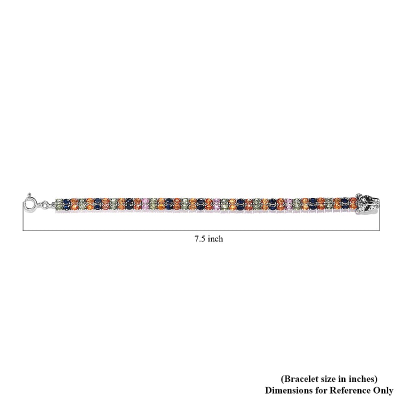 Multi Sapphire and Thai Black Spinel Double Row Tennis Bracelet in Platinum Over Sterling Silver (7.25 In) 12.00 ctw