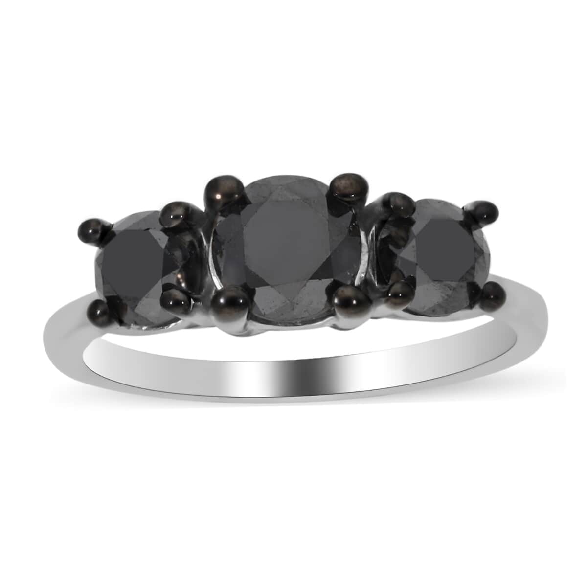 TLV Black Diamond (IR) Trilogy Ring in Platinum Over Sterling Silver (Size 11.0) 2.00 ctw image number 0