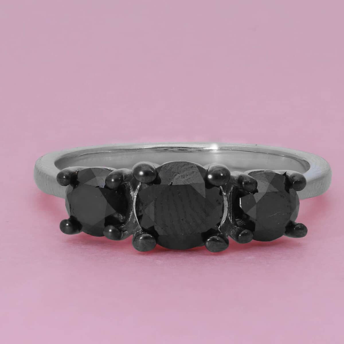 TLV Black Diamond (IR) Trilogy Ring in Platinum Over Sterling Silver (Size 11.0) 2.00 ctw image number 1