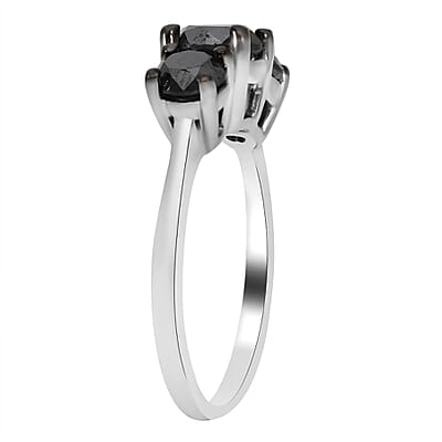 Premium Black Diamond Trilogy Ring in Platinum Over Sterling Silver (Size 10.0) 2.00 ctw