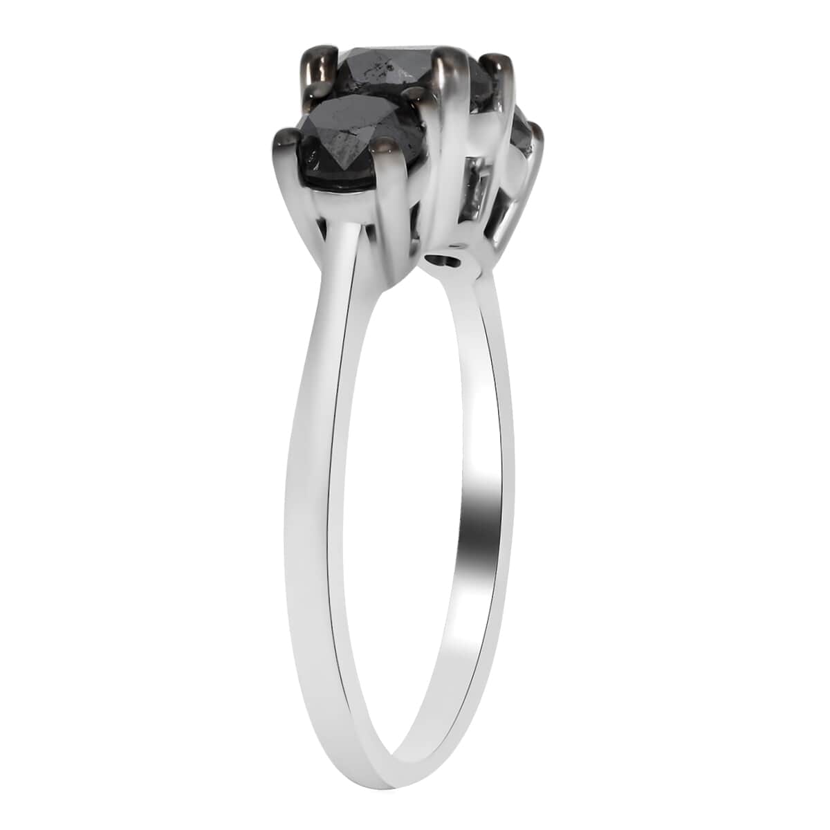 TLV Black Diamond (IR) Trilogy Ring in Platinum Over Sterling Silver (Size 11.0) 2.00 ctw image number 3