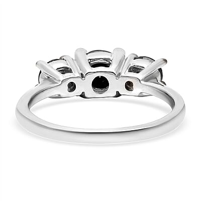 Premium Black Diamond Trilogy Ring in Platinum Over Sterling Silver (Size 10.0) 2.00 ctw