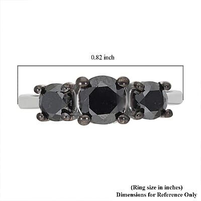 Premium Black Diamond Trilogy Ring in Platinum Over Sterling Silver (Size 10.0) 2.00 ctw