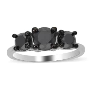 Premium Black Diamond Trilogy Ring in Platinum Over Sterling Silver (Size 8.0) 2.00 ctw