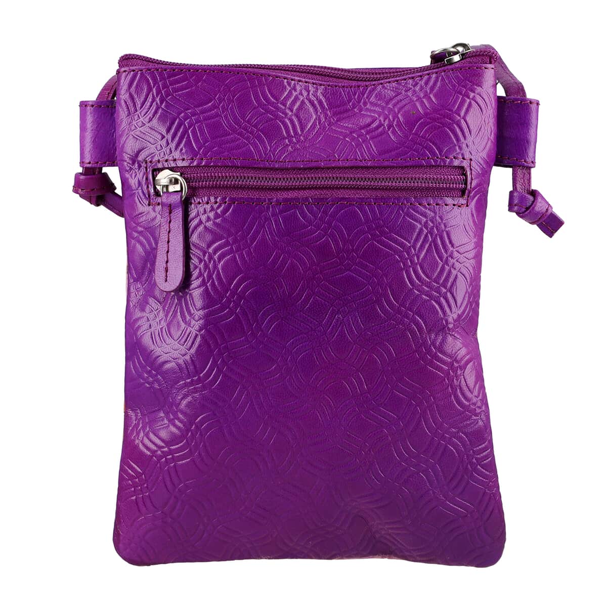 VIVID by SUKRITI Purple Traditional Elephant Safari Pattern Hand Painted Genuine Leather Crossbody Bag image number 3