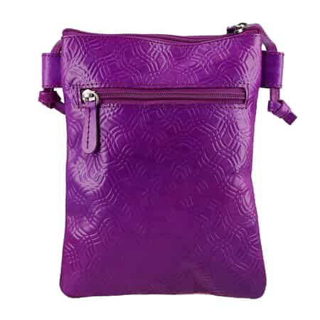 VIVID by SUKRITI Purple Traditional Elephant Safari Pattern Hand Painted Genuine Leather Crossbody Bag image number 3