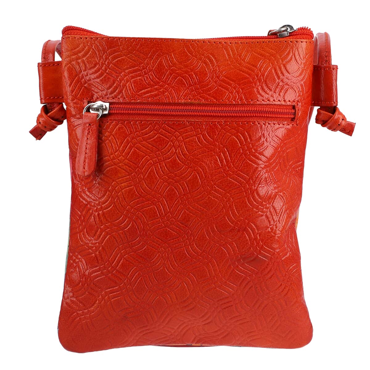 VIVID by SUKRITI Orange Flower Pattern Hand Painted Genuine Leather Crossbody Bag image number 3