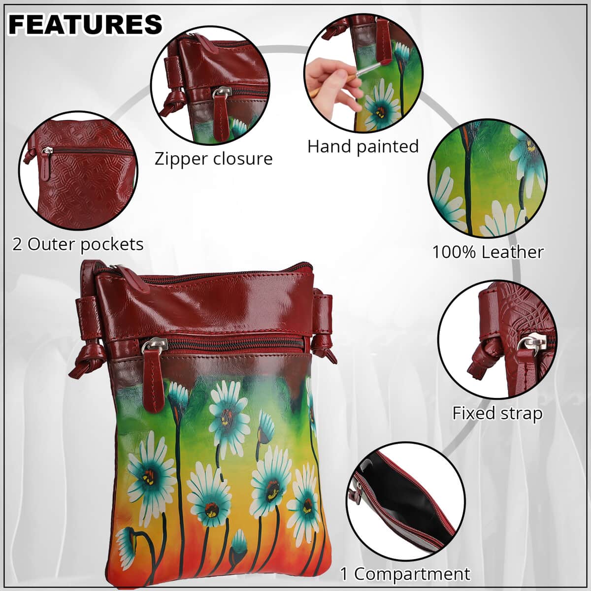 Shop LC SUKRITI Pattern Hand Painted Genuine Leather Crossbody Bag